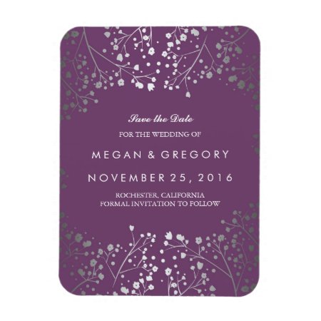 Amethyst And Silver Baby's Breath Save The Date Magnet