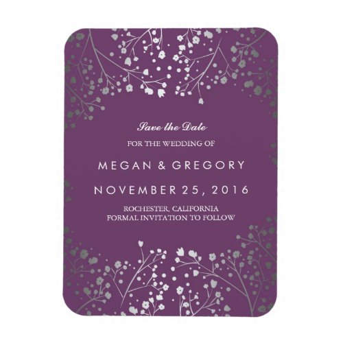 Amethyst and Silver Babys Breath Save the Date Magnet