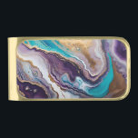 Amethyst and Turquoise Abstract  Gold Finish Money Clip<br><div class="desc">Abstract Swirls of Amethyst purple with gold white and Turquoise
resembling a geode

AI ART by minx267</div>
