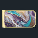 Amethyst and Turquoise Abstract  Gold Finish Money Clip<br><div class="desc">Abstract Swirls of Amethyst purple with gold white and Turquoise
resembling a geode

AI ART by minx267</div>