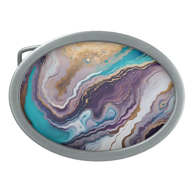 Amethyst and Turquoise and Gold Abstract  Belt Buckle (Front)
