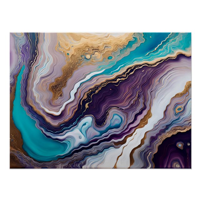Amethyst and Turquoise and Gold Abstract  Poster (Front)