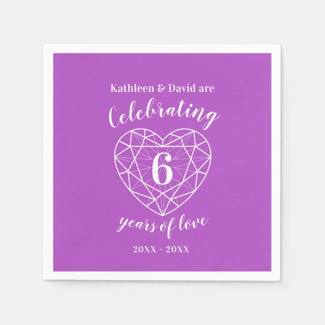 Amethyst anniversary 6 years of love napkins (Front)