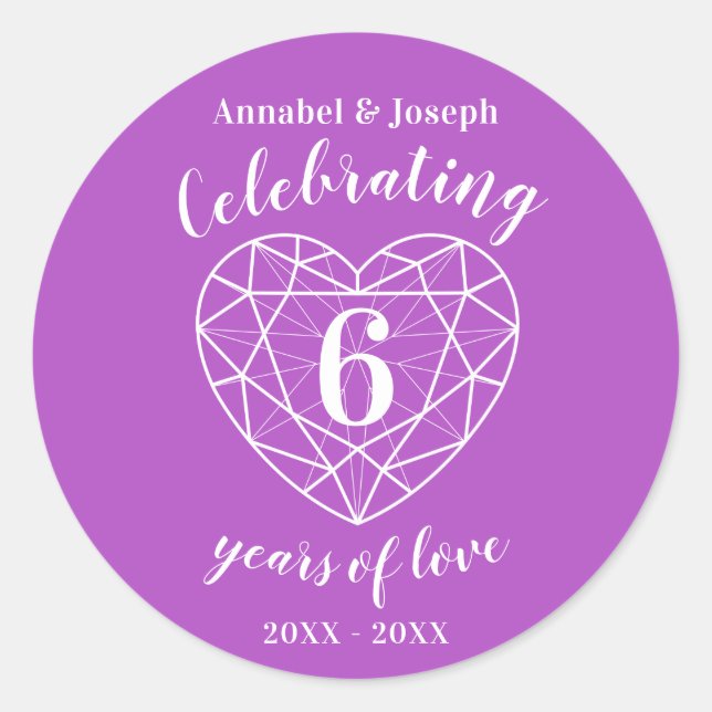 Amethyst anniversary 6 years of love stickers (Front)