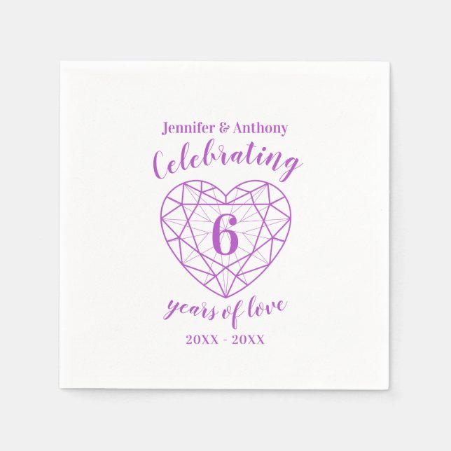 Amethyst anniversary 6 years white purple custom napkins (Front)