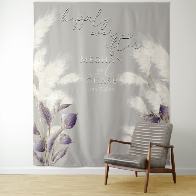 Amethyst Anthurium Ivory Pampas Grass Tapestry (In Situ)