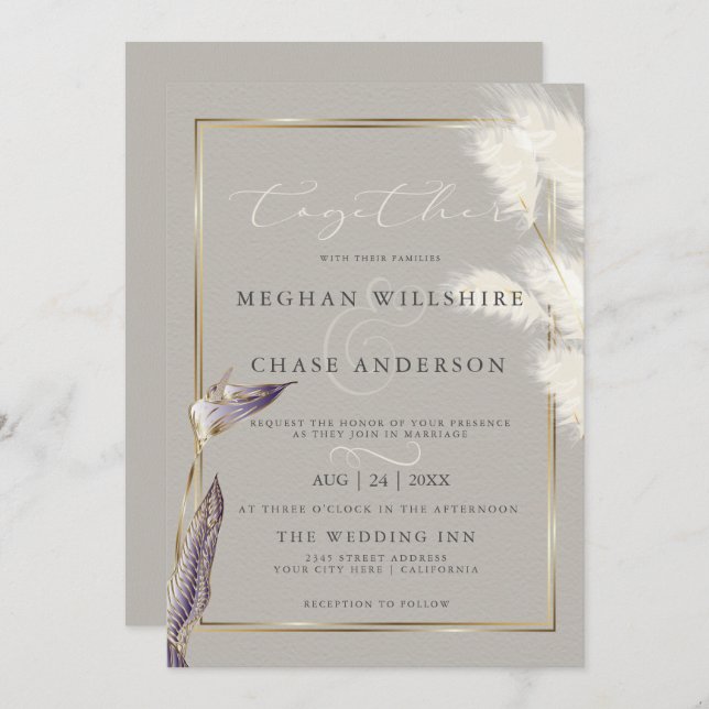 Amethyst Anthurium Pampas Grass Invitation (Front/Back)