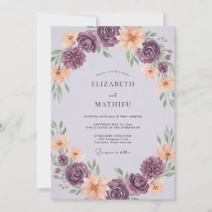 Amethyst Apricot Ranunculus Eucalyptus Wedding Invitation
