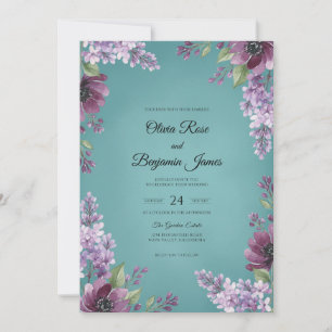Amethyst Aqua Wisteria Wedding Invitation