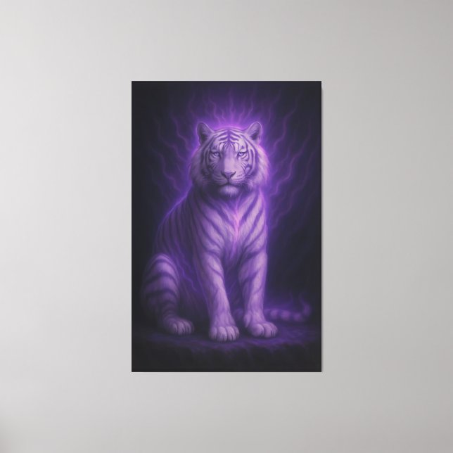 Amethyst Aura White Tiger – Mystic Purple Divine F Canvas Print (Front)