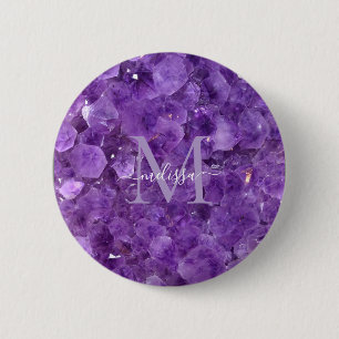 Amethyst Birthstone Monogram Personalized Name Button