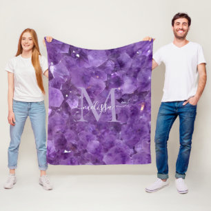 Amethyst Birthstone Monogram Personalized Name Fleece Blanket