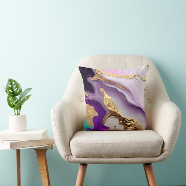 Amethyst & Blush Marble with Liquid Gold Throw Pillow (Chair)