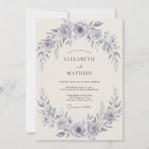 Amethyst Botanical Wreath Wedding Invitation