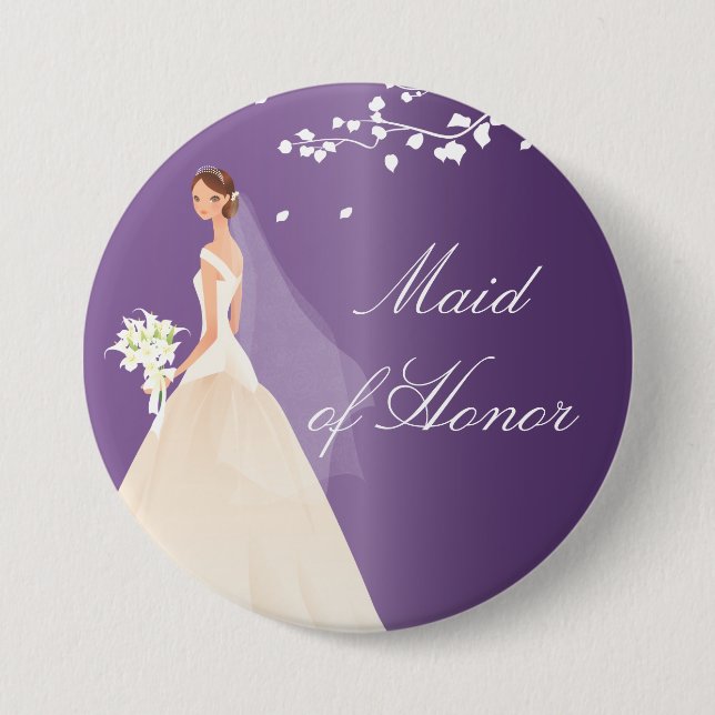 Amethyst Bride Maid of Honor Bridal Party  Button (Front)