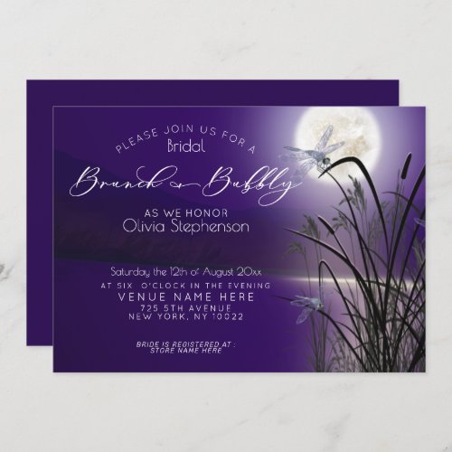 Amethyst Brunch Bubbly Full Moon Dragonfly Invitation