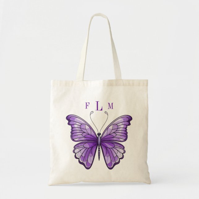 Amethyst Butterfly Monogram Tote (Front)