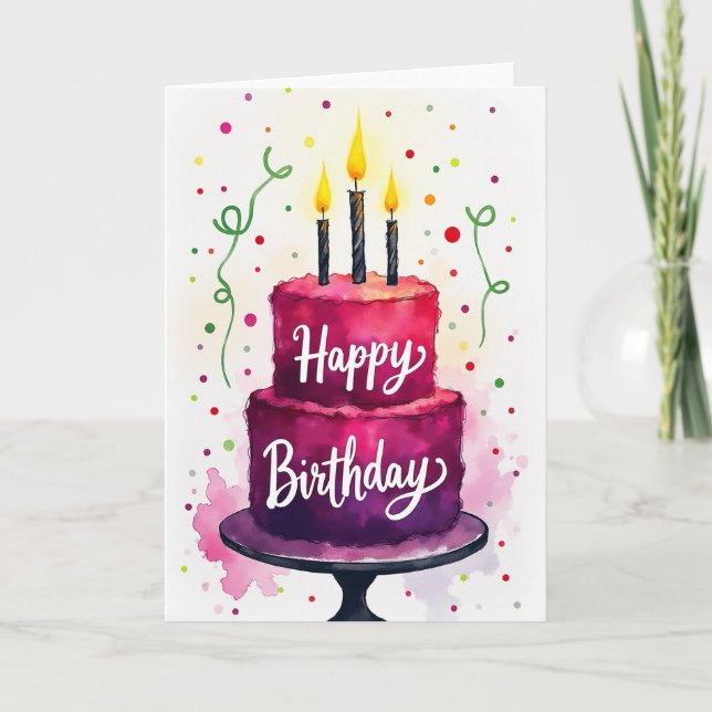 Amethyst Cake Birthday Card (Front)