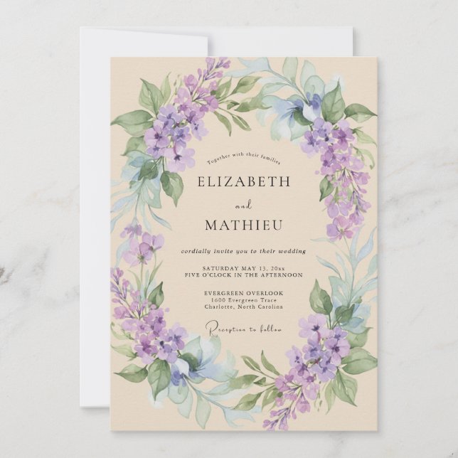 Amethyst Champagne Wreath Wedding Invitation (Front)