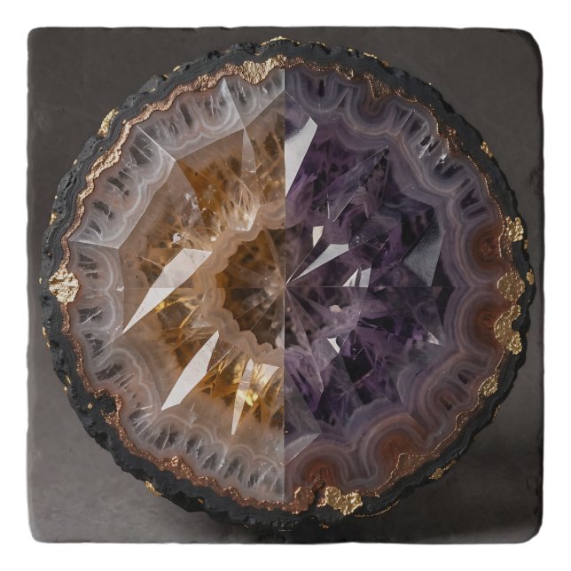 Amethyst Citrine Split Geode Crystal Luxury Trivet (Front)