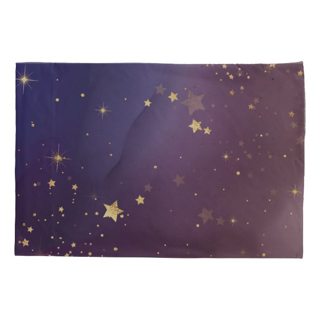 Amethyst Color with Sparkling Gold Stars   Pillow Case (Back)