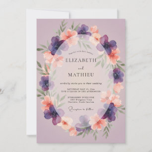 Amethyst Coral Wreath Wedding Invitation