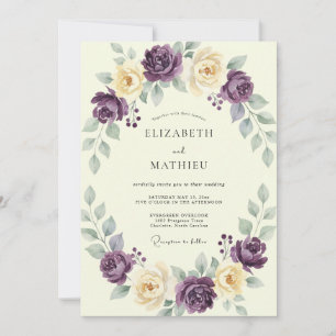 Amethyst Cream Ranunculus Eucalyptus Wedding Invitation