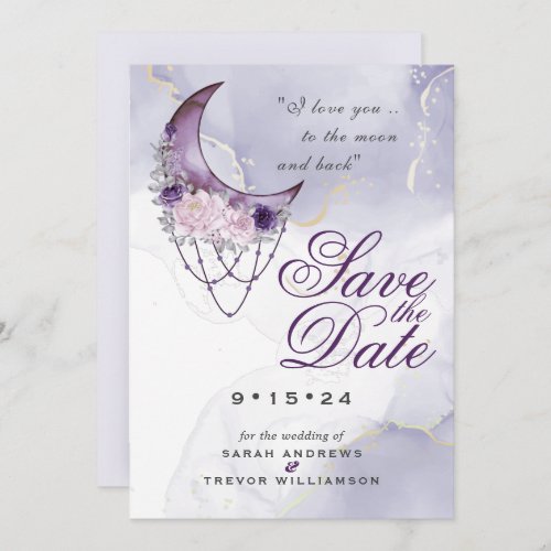 Amethyst Crescent Moon Photo Save the Date Invitation