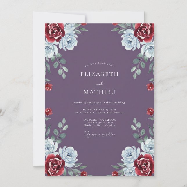 Amethyst Crimson Leaf Wedding Invitation (Front)