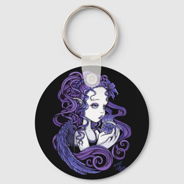 "Amethyst" Crystal Ball Angel Art keychain (Front)