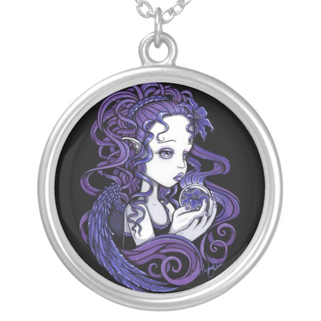 "Amethyst" Crystal Ball Angel Necklace (Front)