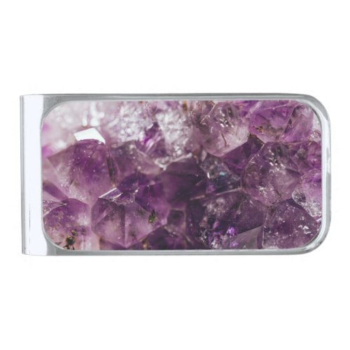 Amethyst Crystal Cleansing Energy Silver Finish Money Clip