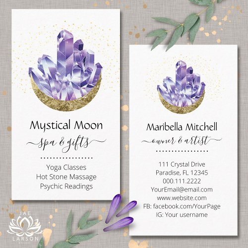 Amethyst Crystal Cluster Gold Crescent Moon Mystic Business Card