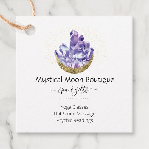 Amethyst Crystal Cluster Gold Crescent Moon Mystic Favor Tags