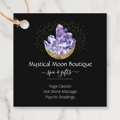 Amethyst Crystal Cluster Gold Crescent Moon Mystic Favor Tags