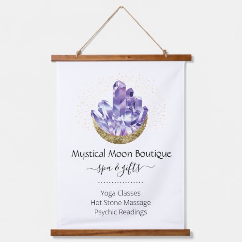 Amethyst Crystal Cluster Gold Crescent Moon Mystic Hanging Tapestry