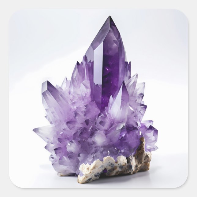 Amethyst Crystal Cluster Purple Gem Gemstone Square Sticker (Front)