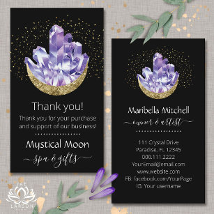 Amethyst Crystal Crescent Moon Customer Thank You  Business Card
