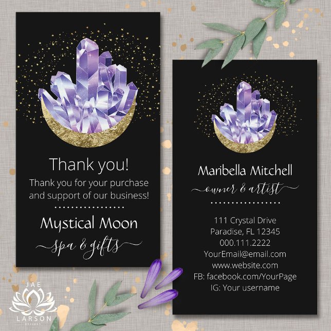 Amethyst Crystal Crescent Moon Customer Thank You  Business Card (Creator Uploaded)