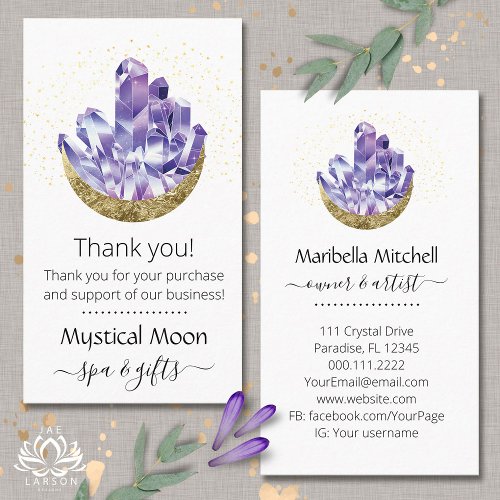 Amethyst Crystal Crescent Moon Customer Thank You Business Card
