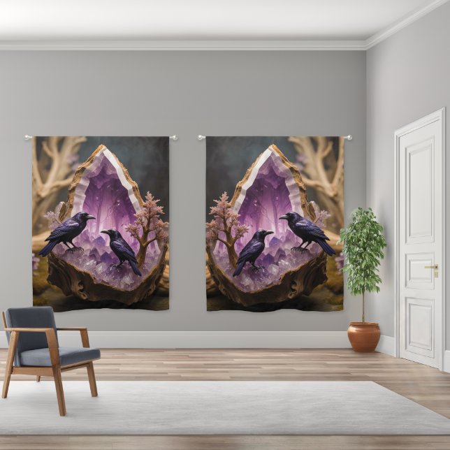 Amethyst Crystal - Crows Blackbird Ravens Blackout Curtains (Wide)