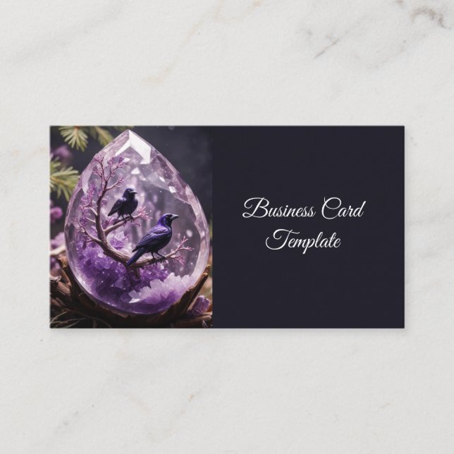 Amethyst Crystal - Crows Blackbird Ravens Business Card (Front)