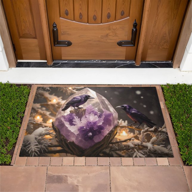 Amethyst Crystal - Crows Ravens Christmas  Doormat (Outdoor)