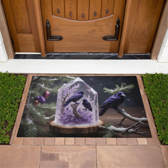 Amethyst Crystal - Crows Ravens Christmas  Doormat (Outdoor)