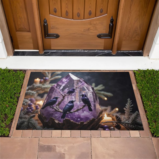 Amethyst Crystal - Crows Ravens Christmas  Doormat (Outdoor)