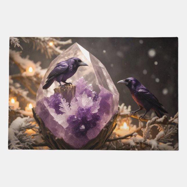 Amethyst Crystal - Crows Ravens Christmas  Doormat (Front)
