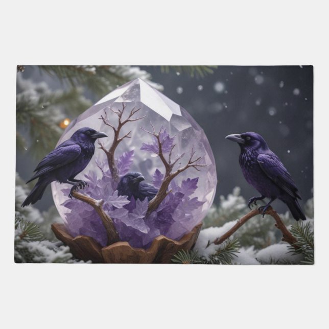 Amethyst Crystal - Crows Ravens Christmas  Doormat (Front)