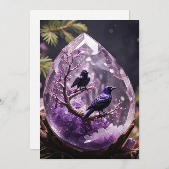 Amethyst Crystal - Crows Ravens Christmas  Holiday Card (Front/Back)