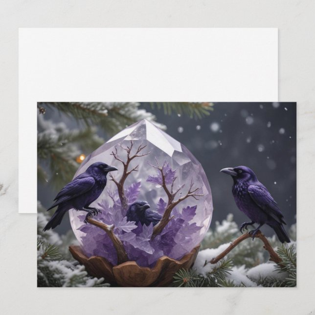 Amethyst Crystal - Crows Ravens Christmas  Holiday Card (Front/Back)