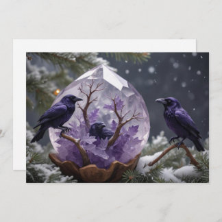 Amethyst Crystal - Crows Ravens Christmas Holiday Card
